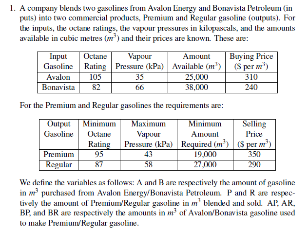 Formulate an algebraic model for the problem. Use