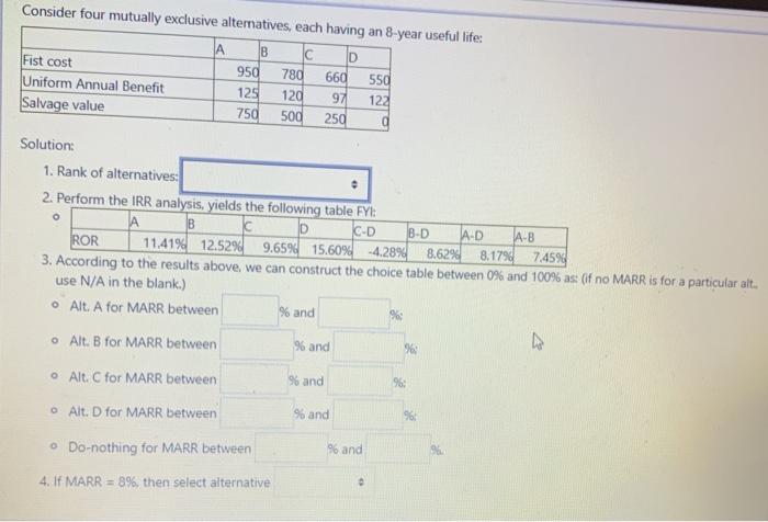 Consider four mutually exclusive alternatives,
