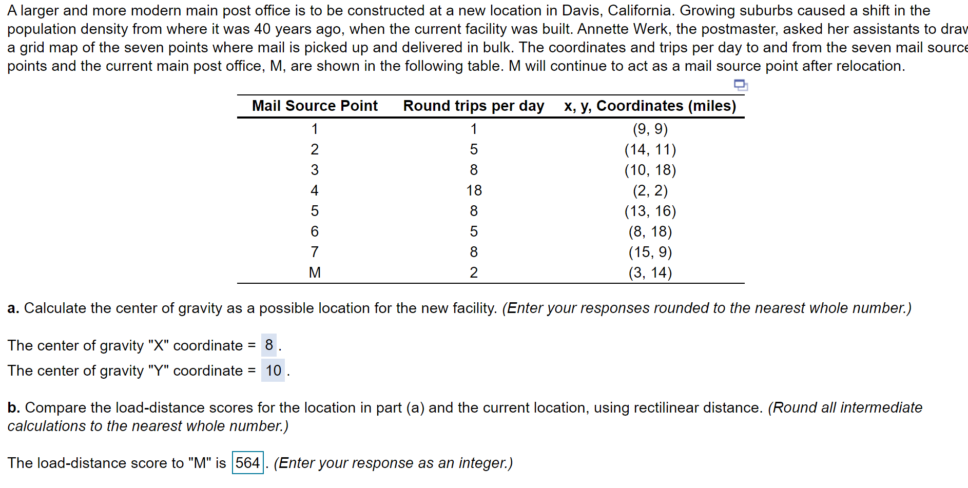 The load-distance score to the center of gravity