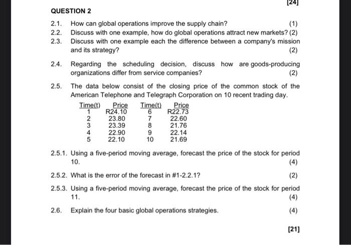 a solution please QUESTION 2 2.1. How can global