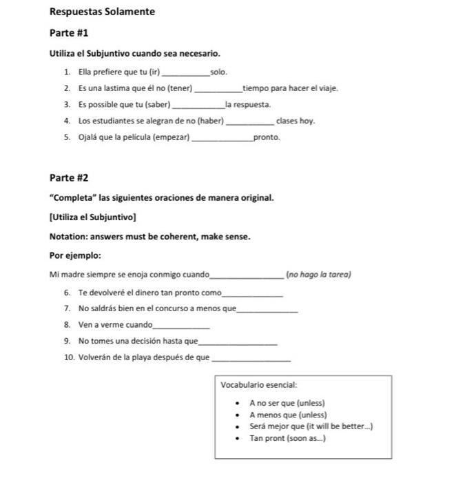 Respuestas Solamente Parte #1 Utiliza el