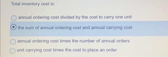 the economic order quantity is: total inventory