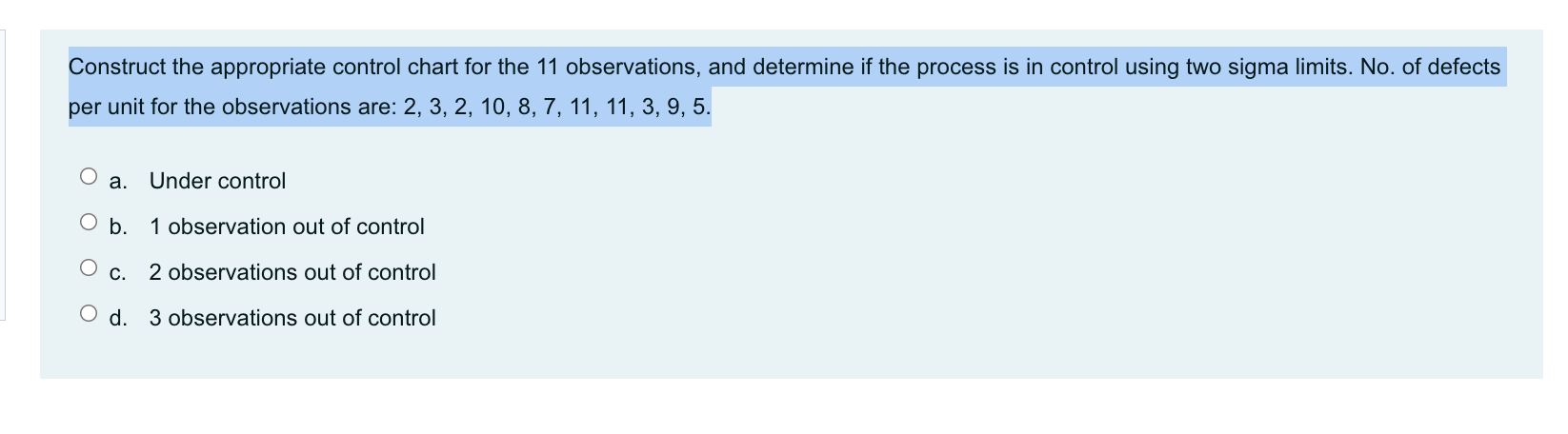 Construct the appropriate control chart for the