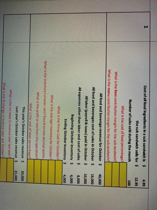 4.95 12.95 100 Cost of all food ingredients in a