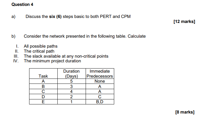 Question 4 a) Discuss the six (6) steps basic to