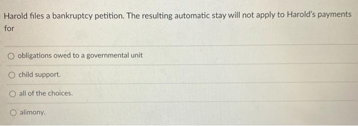 #64 Harold files a bankruptcy petition. The