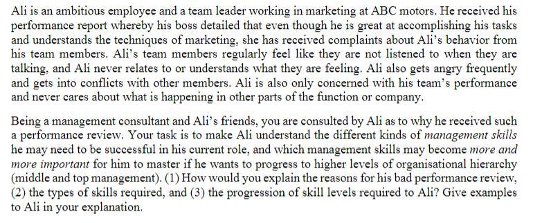 Ali is an ambitious employee and a team leader