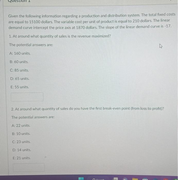 Given the following information regarding a