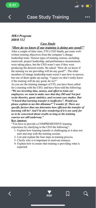 8:41 Case Study Training MBA Program HRM 512 Case