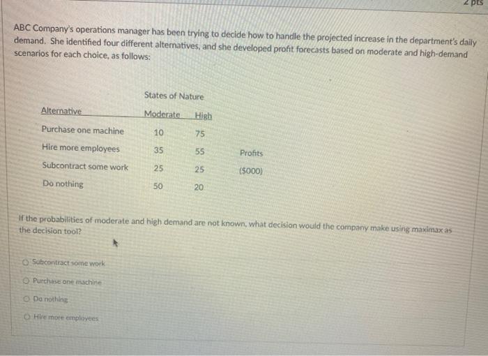 2 pts ABC Company's operations manager has been