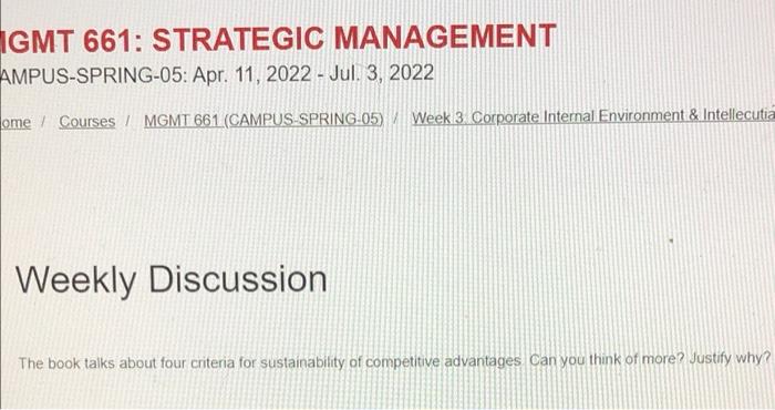 GMT 661: STRATEGIC MANAGEMENT AMPUS-SPRING-05: