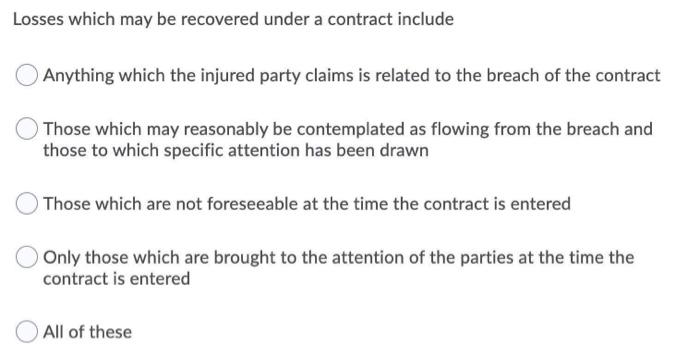 Losses which may be recovered under a contract