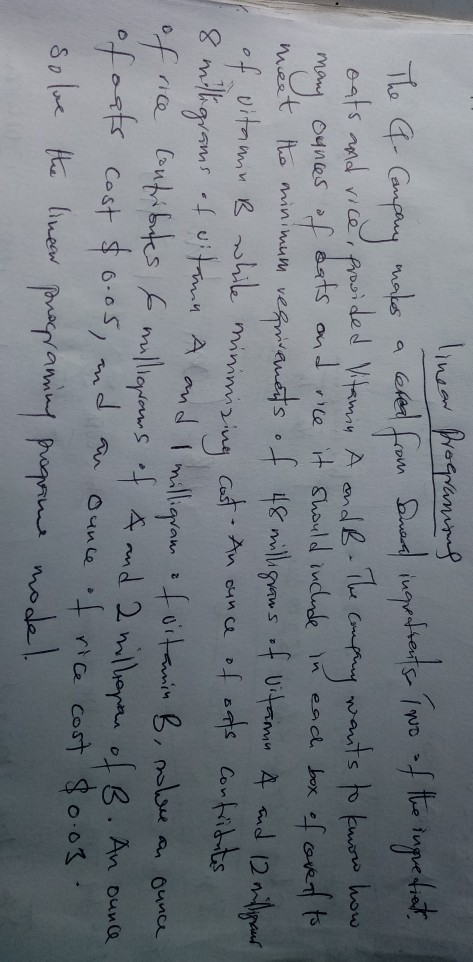 rice meet the minimum linear Programs The C