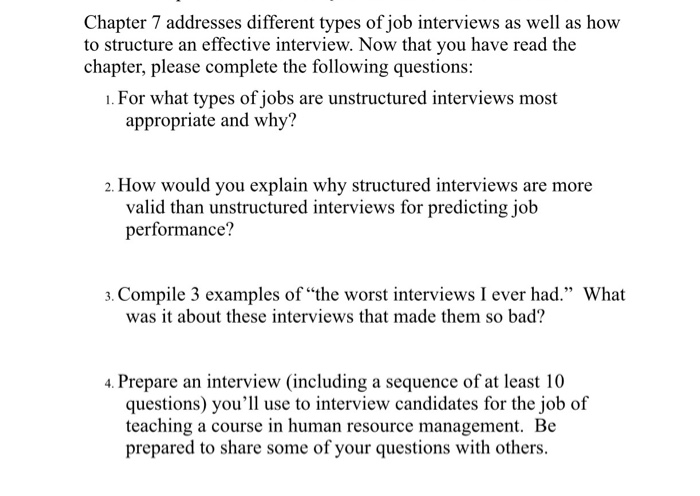 Chapter 7 addresses different types of job
