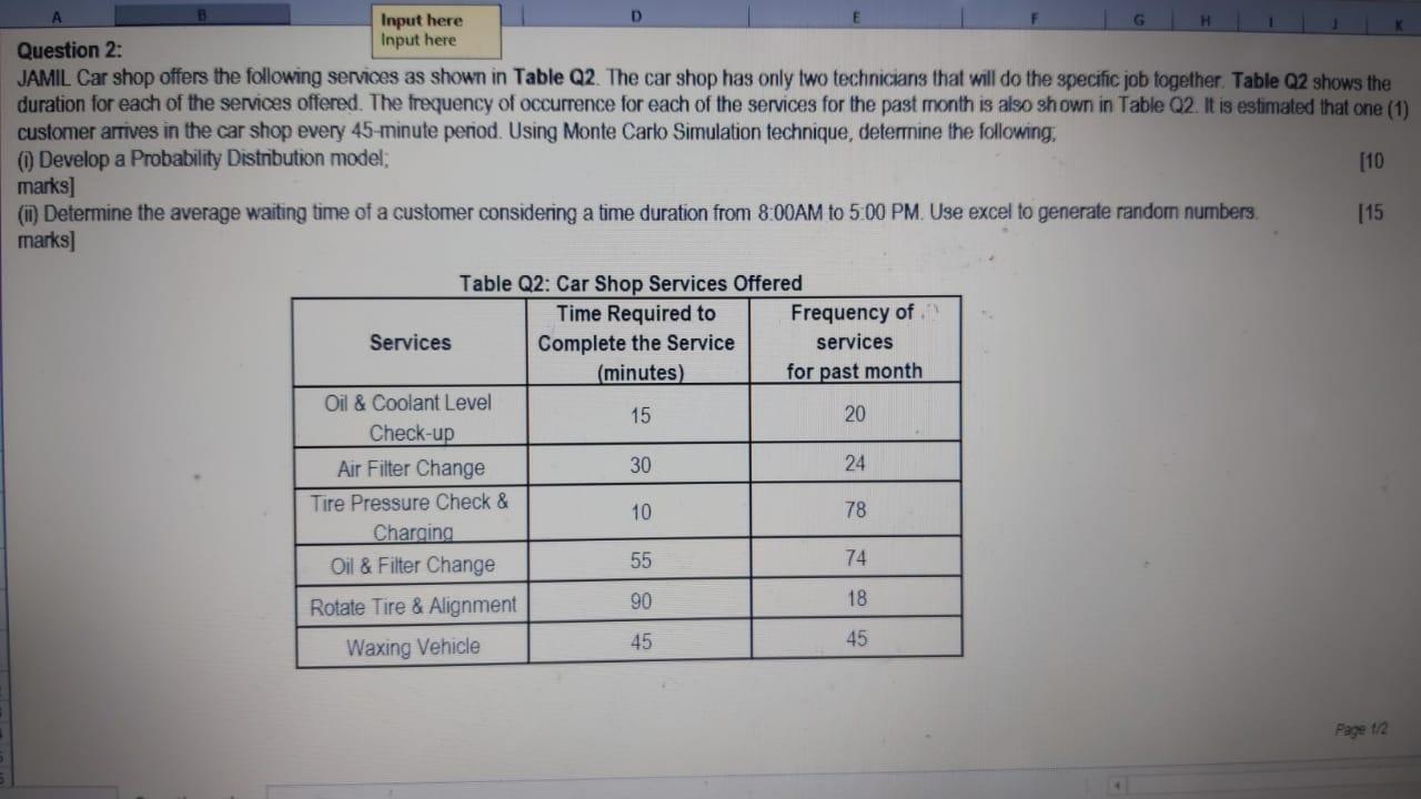 Input here Question 2: Input here JAMIL Car shop