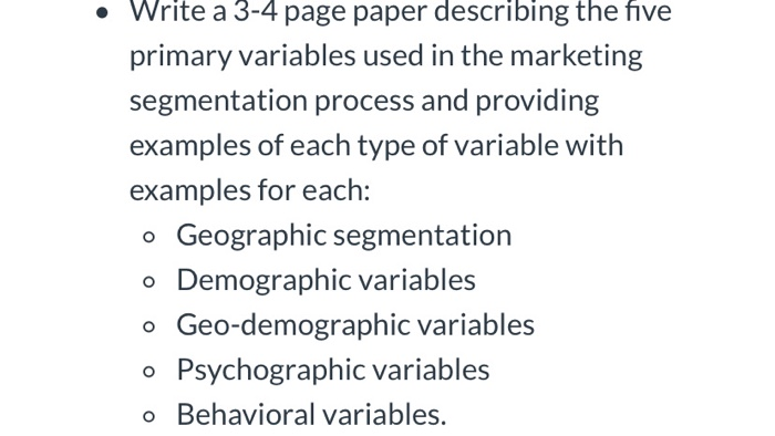 Write a 3-4 page paper describing the five