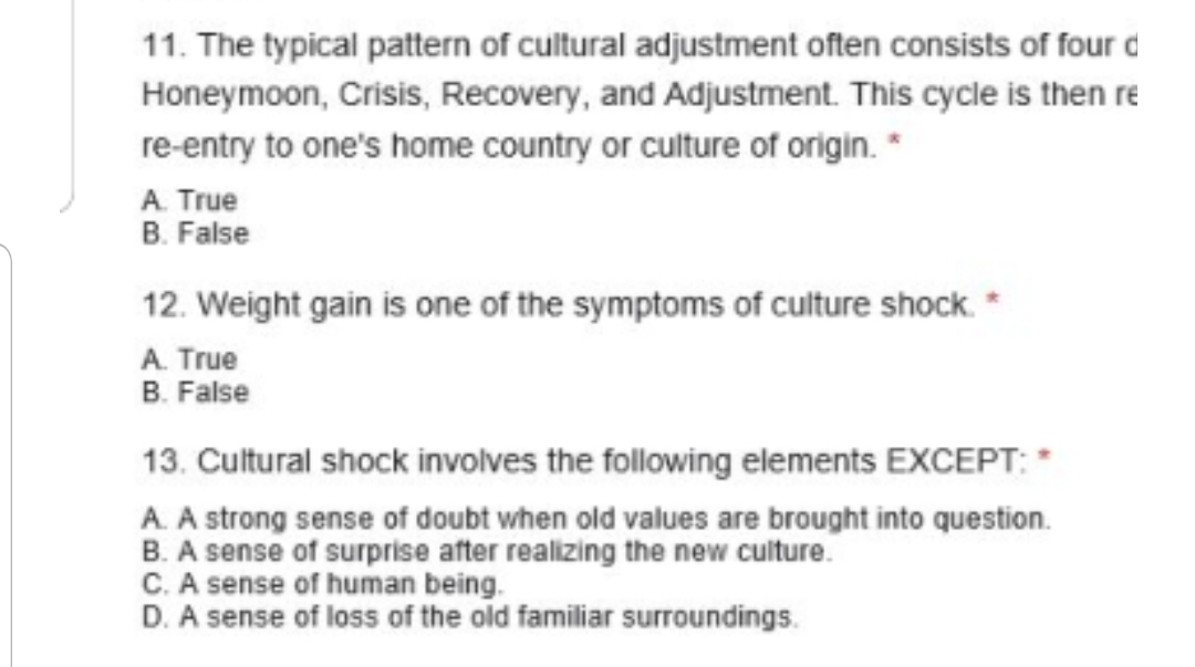 11. The typical pattern of cultural adjustment
