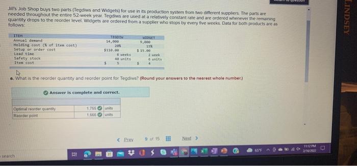 Jil's Job Shop buys two parts (Tegdiws and