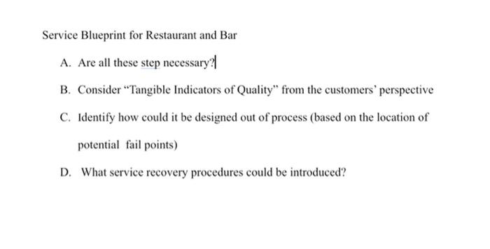 ' Service Blueprint for Restaurant and Bar A. Are