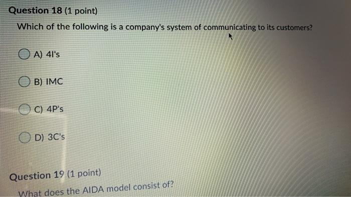 Question 18 (1 point) Which of the following is a
