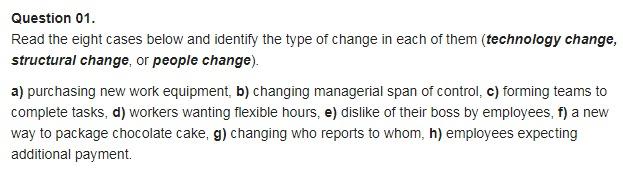 Question 01. Read the eight cases below and