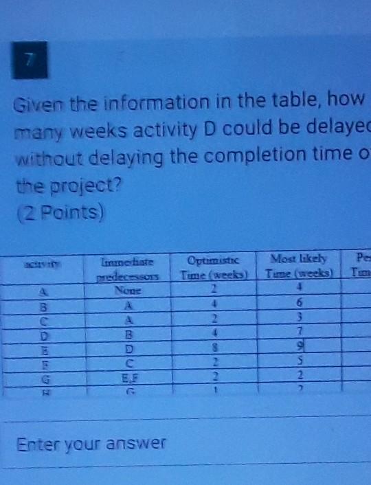7 Given the information in the table, how many