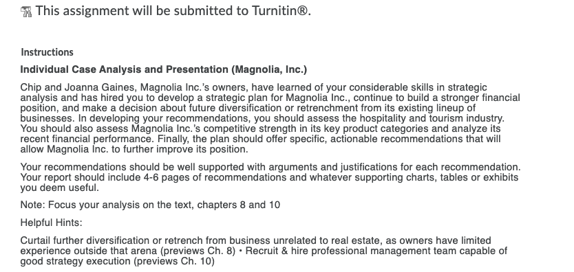 * This assignment will be submitted to Turnitin.