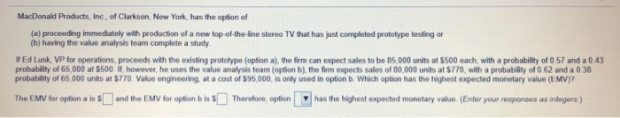 MacDonald Products, Inc. of Clarkson, New York,