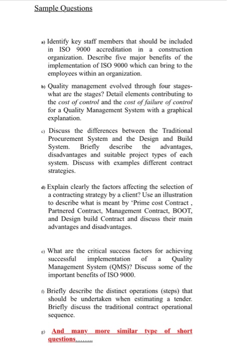 Sample Questions a) Identify key staff members