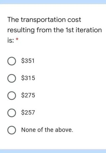 The transportation cost resulting from the 1st