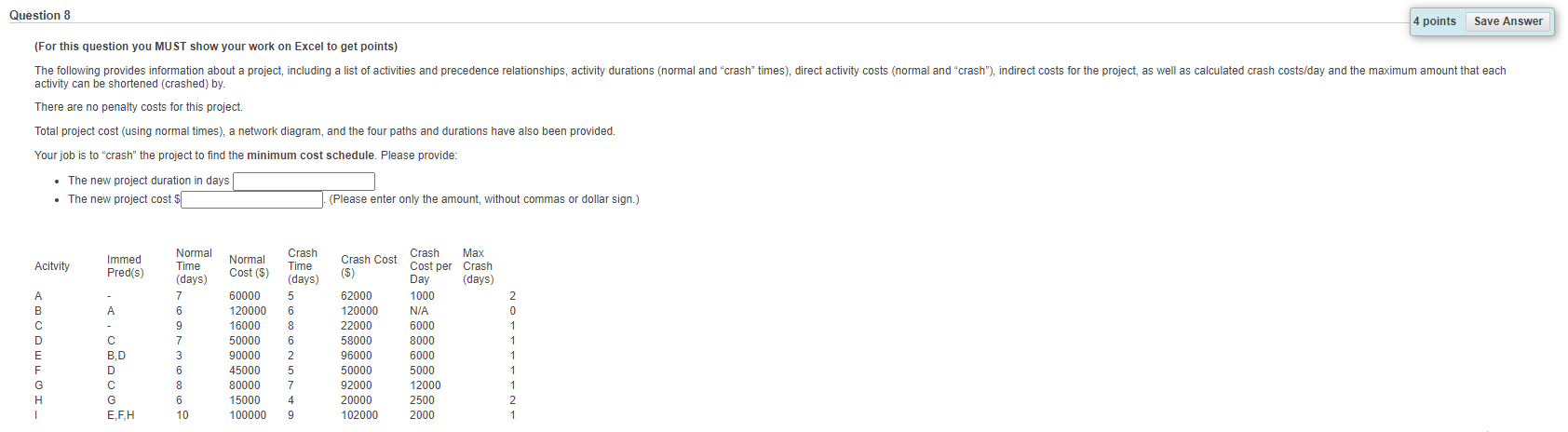 Question 8 4 points Save Answer (For this