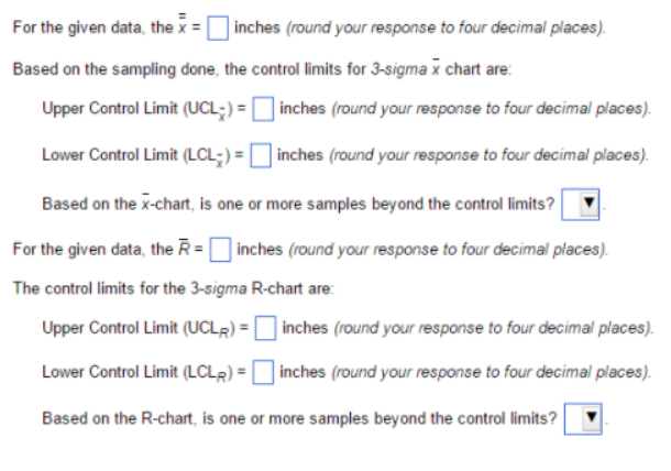 Sample Sample Mean (in.) Range (in.) Sample