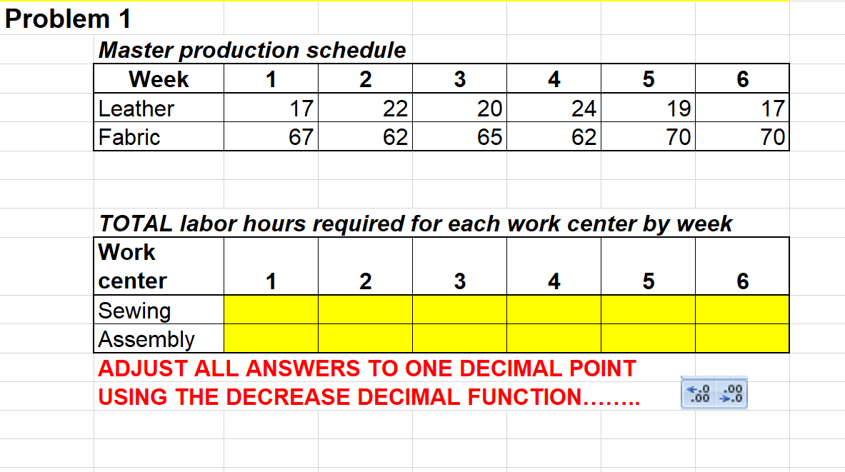 Problem 1 Master production schedule Week 1 2
