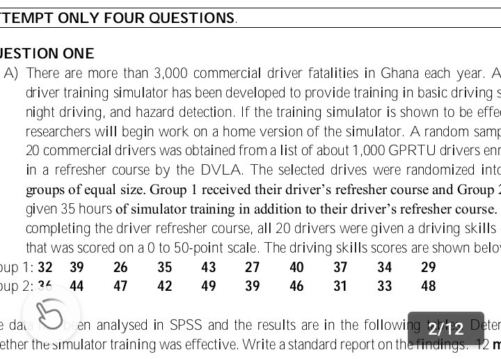 TEMPT ONLY FOUR QUESTIONS JESTION ONE A) There