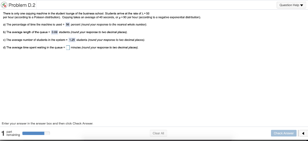 Problem D.2 Question Help There is only one