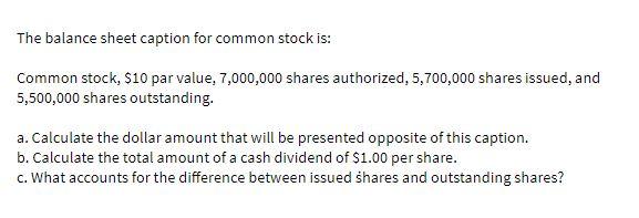 The balance sheet caption for common stock is: