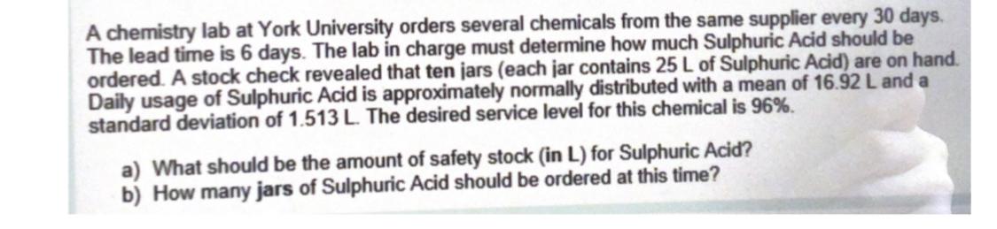 A chemistry lab at York University orders several