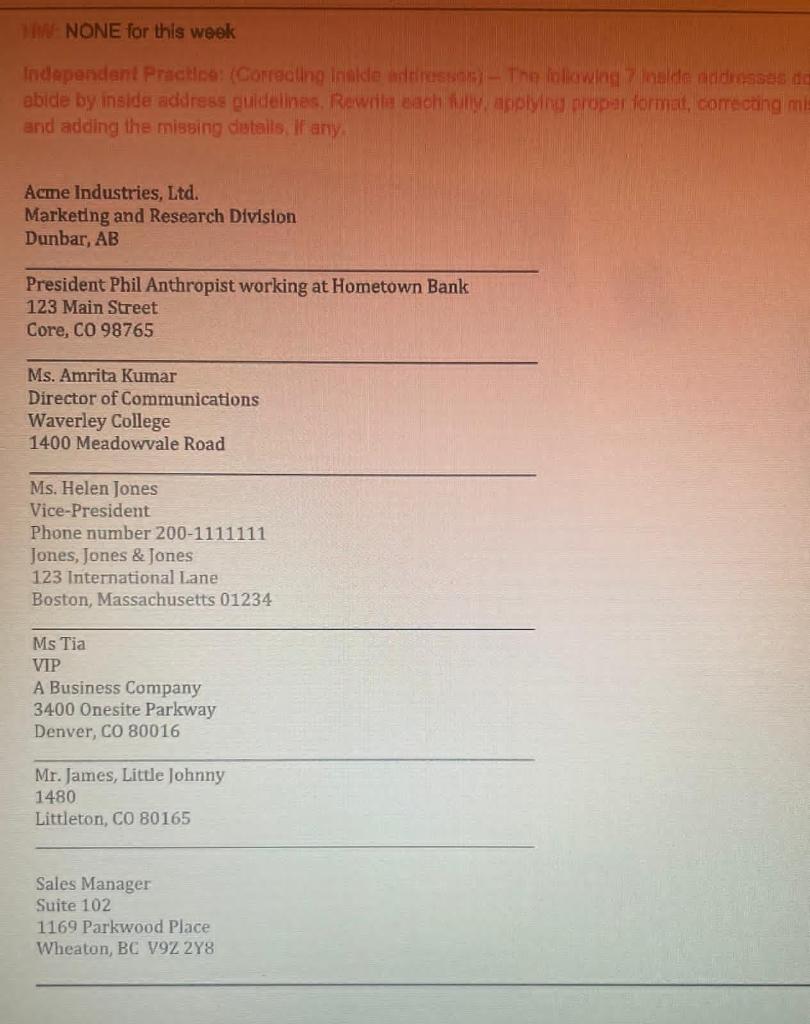 undefined W NONE for this week Independent