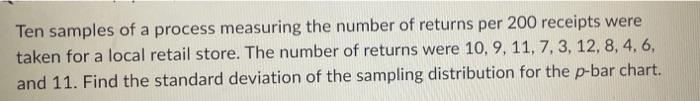 Ten samples of a process measuring the number of