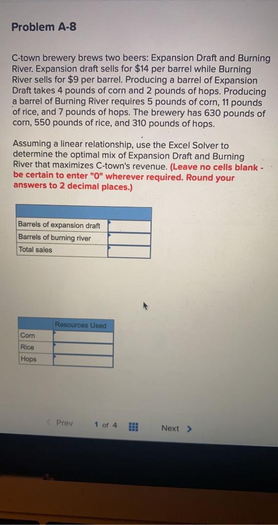 Problem A-8 C-town brewery brews two beers: