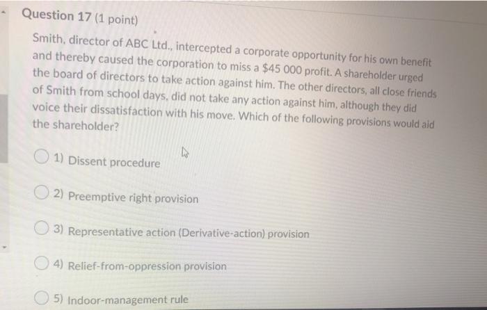 Question 17 (1 point) Smith, director of ABC