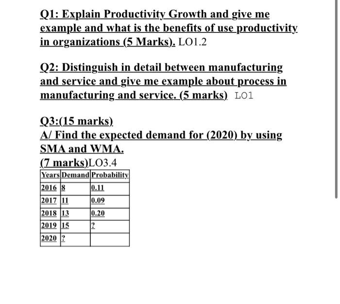 Q1: Explain Productivity Growth and give me