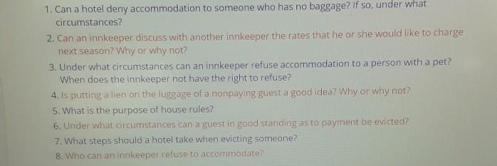 1. Can a hotel deny accommodation to someone who