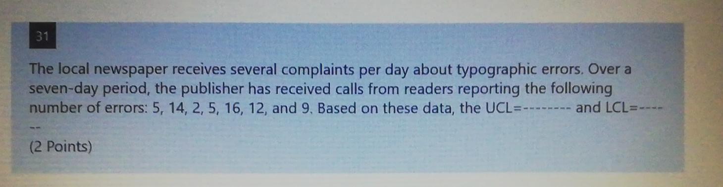 31 The local newspaper receives several