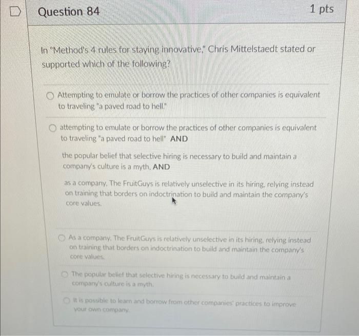 its not option 2 1 pts Question 84 In 