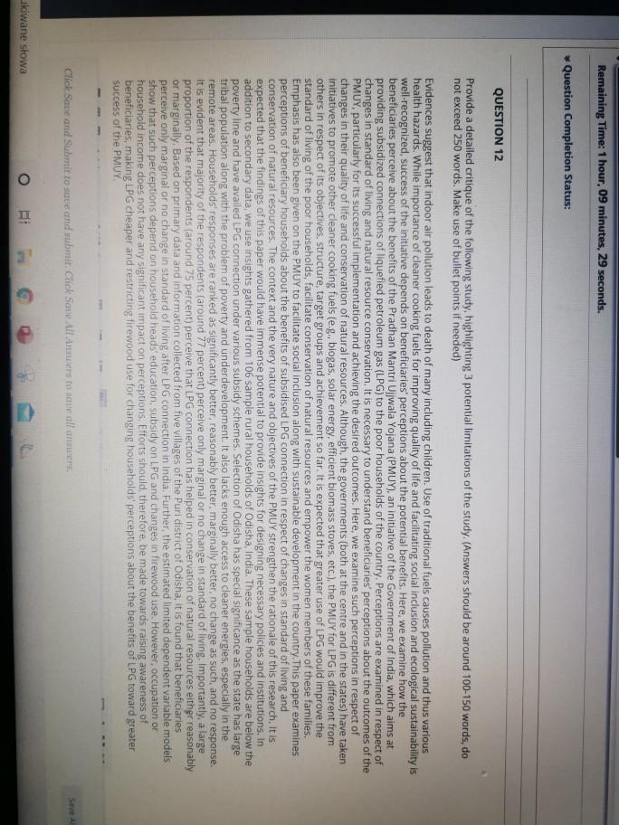 Remaining Time: 1 hour, 09 minutes, 29 seconds.