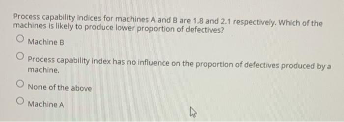 Process capability indices for machines A and B