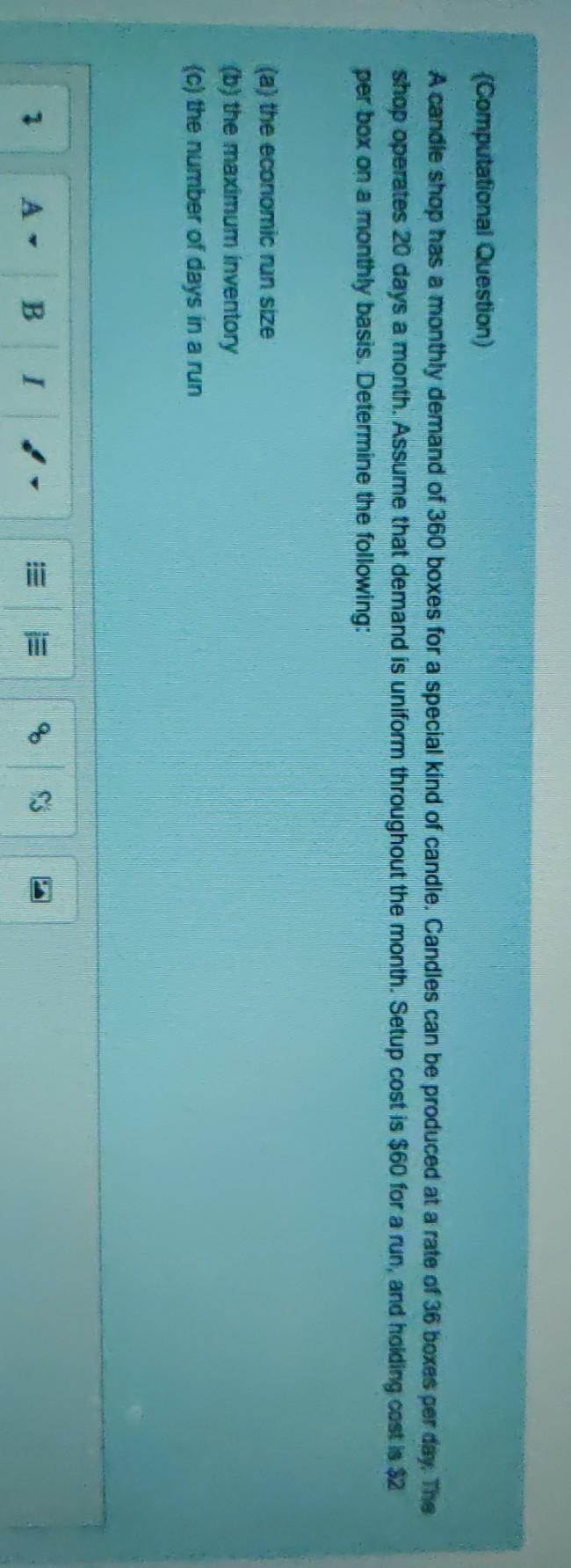 (Computational Question) A candle shop has a