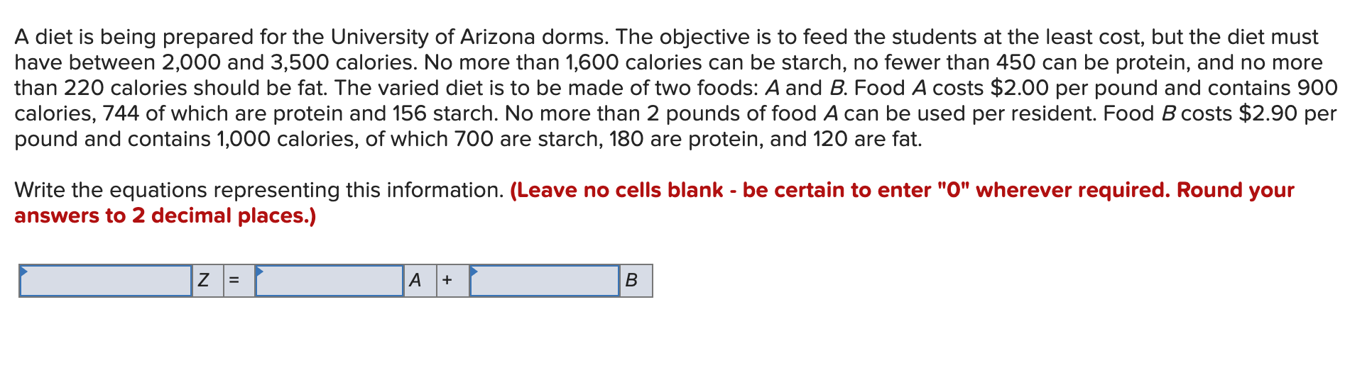 A diet is being prepared for the University of