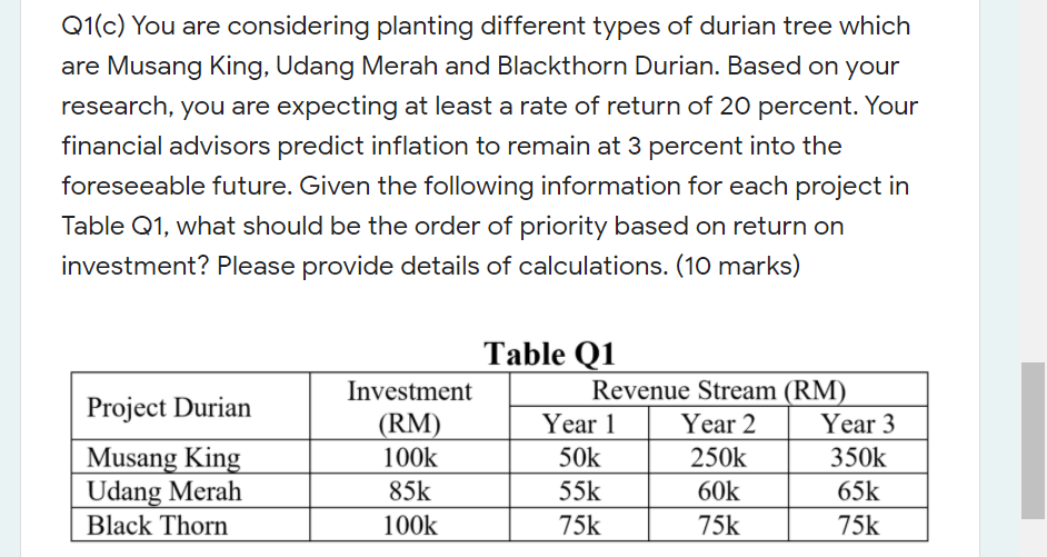 Q1(c) You are considering planting different